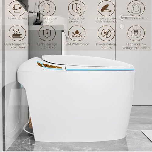 SouNor Inodoro Inteligente en Forma de Huevo con Bidé, Descarga Automática, Modos de Limpieza Variables, Luz Nocturna, Asiento de Apertura Automática y Cierre Suave, Secado por Aire Caliente, Blanco miniatura 3