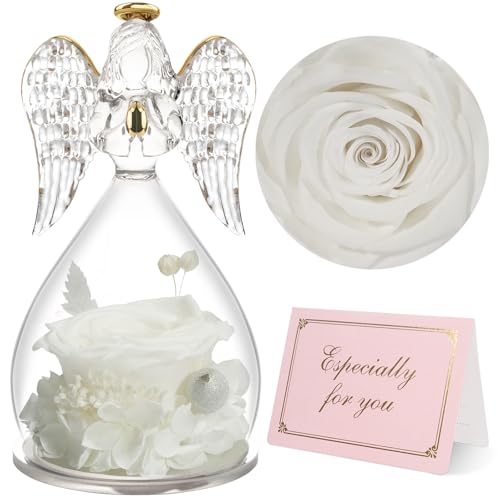 Yamonic Birthday Gifts for Women, Angel Figurines with Real Rose