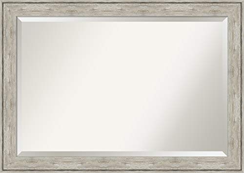 Amanti Art Wall Mounted Framed Vanity Mirror, Glass Size 36X24, Crackled Metallic #TOP13