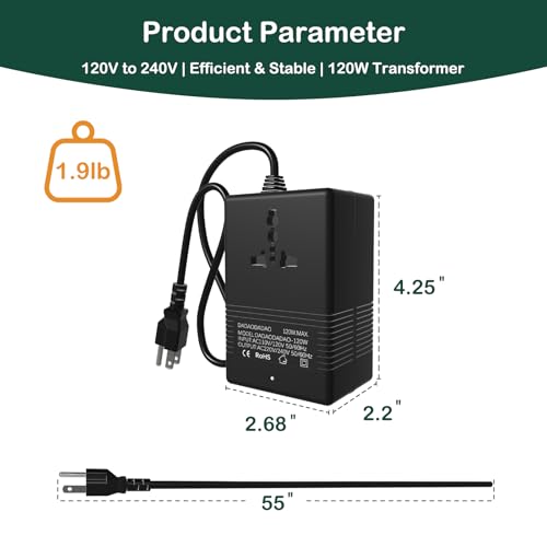 120Watts, Voltage Converter 110v to 220v, 110 to 220 Voltage Converter, Transformador de 110 a 220, Step up Transformer 110v to 220v, Applicable to Appliances with a Power of 120 Watts or Less