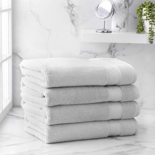 Welhome Ideal Luxurious Hygro Cotton Rich 4 Piece Bath Towels | Silver | Quick Dry | Fade Resistant | Absorbent | Durable | Softer & Lofter Wash After Wash | 600 Gsm | Machine Washable #TOP7