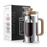 Sivaphe 34 oz French Press Coffee Maker No-Plastic, Borosilicate Glass Bamboo Lid and Handle Coffee Tea Press 8 cup, 1000ml Coffee Milk Forther with Stainless Steel Holder and Resuable Filters