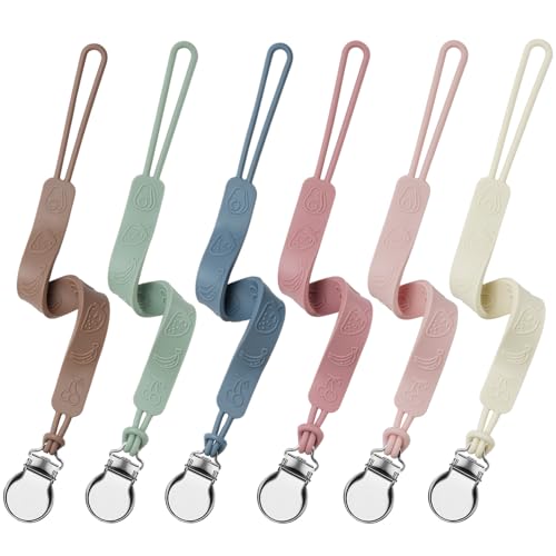 Image of 6 Pack Silicone Pacifier Clip, Seposeve Baby Pacifier Teether Clip with 4 Texture, Soft Flexible Silicone Pacifier Leashes & Cases for Boy and Girl, Keeps Pacifier Clean, 6 Colors