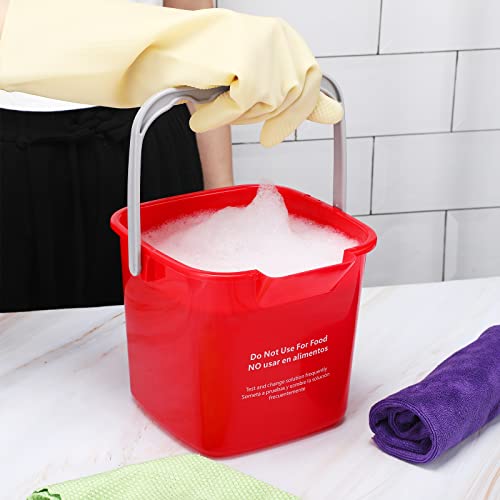 Image of 6 Pcs 6 Quart Cleaning Bucket Small Sanitizing Square Bucket Detergent Pail for Home Commercial Restaurant Kitchen Office School(Red)