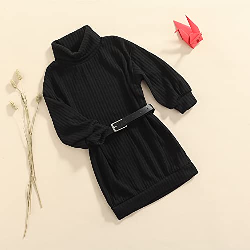 DSORVICD Toddler Kids Girls Turtleneck Sweater Dress Ribbed Knit Long Sleeve Bodycon Dress with Belt Fall Winter Clothes3