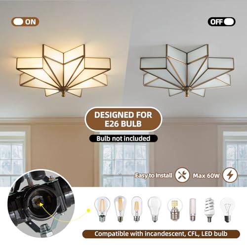 Image of Star Brass Ceiling Light - 19.7 In Large Black Milk Glass Flush Mount