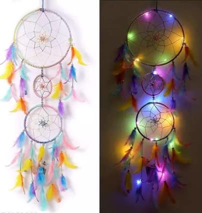 DULI Dream Catcher with Lights, Home Decor, Handmade Dreamcatcher for Bedroom, Balcony, Party, Cafe,Home Wall,Hanging Design, Height76cm,Dreamcatchers (DC30withLight: PastelMulti)-image-6