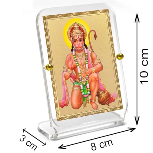 Eknoor Gold Plated Foil on Acrylic Base Hanuman Ji God Idol for Car Dashboard, Puja Ghar and Offices (Recta 1)