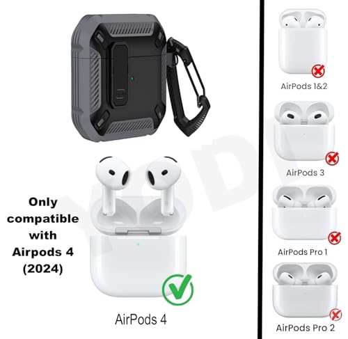 Image of YODI Case Cover for Airpods Pro|Pro 2|Airpods Pro 3|Airpods 4 Pouch, Silicone Cases with Cleaner Kit 360 Drop Protection,Shock-Resistant ((Black-Grey), Airpods 4)