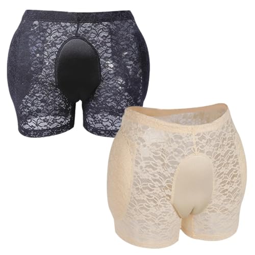 Mens Hiding Panty Fake Padded Shaping Pants Thicken Hip Underwear for Crossdresser Transgender Gay Lace Boxers(Beige,XX-Large)2