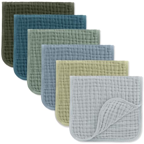 Image of Comfy Cubs Muslin Burp Cloths 20" x 10", Pack of 6 - Large, 6-Layer, Ultra Absorbent 100% Cotton for Baby Drool and Messes - Soft, Safe & Gentle Baby Burp Cloths Set for Boys & Girls - Multi Boy