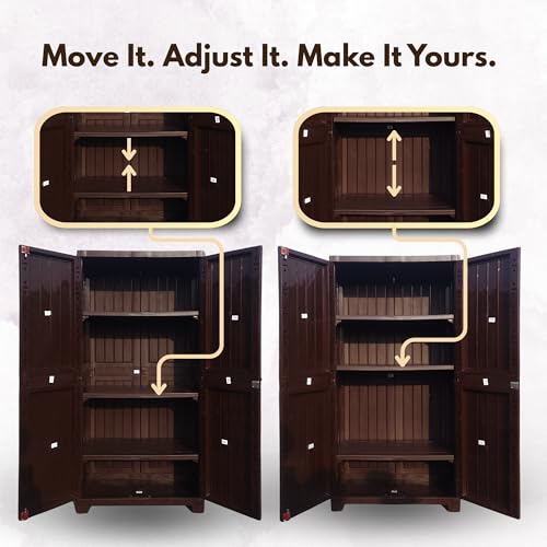 Image of ARLAVYA 4.4 Ft x 2.1 Ft Storage Plastic Cupboard | 1 Year Warranty | Free Standing Cabinet | (Finish Color - Brown, Door Type- Hinged, DIY(Do-It-Yourself)) | (3 Shelf)