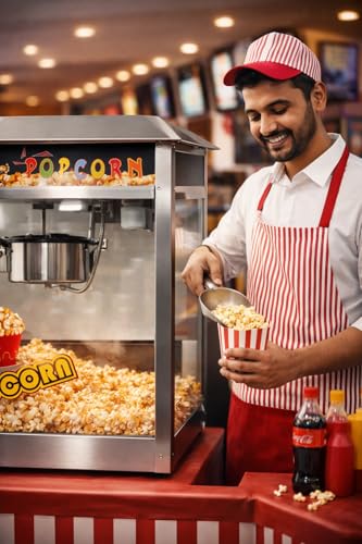 Image of Universal Machinery Popcorn Maker Machine for Commercial & Home | Heavy Duty Stainless Steel Popcorn Popper | Fast Heating, Large Capacity | Ideal for Parties, Events, Movie Nights & Snack Bars