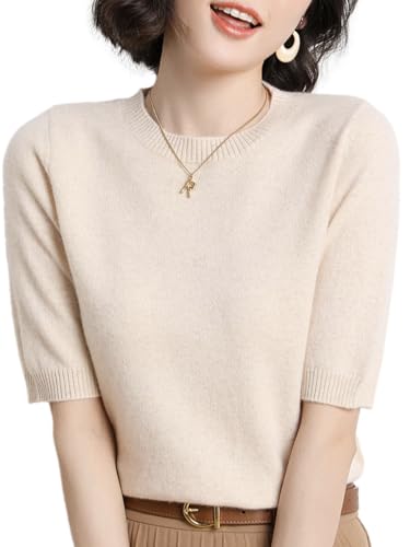 [ビーエヌワン セレクト] サマー ニット 半袖 レディース トップス オフィス きれいめ tシャツ 春 夏 秋 服 5部袖 オフホワイト BN244 OFF L