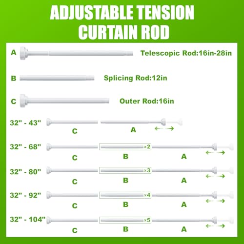 Image of Ausemku Shower Curtain Rod - 32-43 Inch Rustproof Tension Rod, Non-Slip Spring Design, No Drilling Adjustable Curtain Rod for Bathroom, Kitchen, and Closet(White)