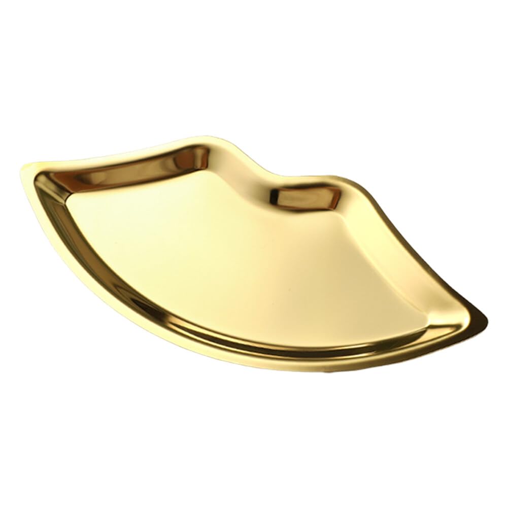 Stainless Steel Lip Shaped Jewelry Tray,Gold Decorative Tray,Vanity Tray Stainless Steel Dish Tray Holder Storage Organizer Tray Metal Decorative Cosmetic Storage Tray