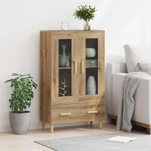 Vitrina de cristal y madera de roble Artisan de 70x31x115 cm con cajón inferior 5