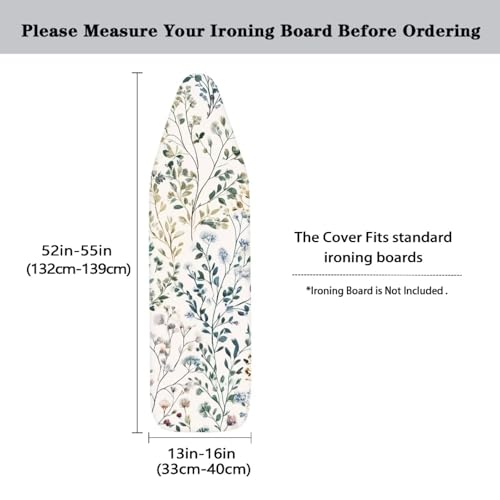 Image of European Floral Print Ironing Board Cover 15X54'' - Stain-Resistant, Standard Size Iron Board Cover with Hook and Loop Elastic Edge Easy to Install