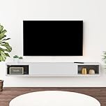 Pmnianhua Floating TV Shelf, Wall Mounted TV Cabinet, Floating Shelves with Door, Modern Entertainment Media Console Center Large Storage Under TV (120cm, White)