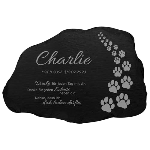 mtb more energy Gedenktafel Grabstein Schiefertafel ''Pfotenweg'' - personalisierbar - auswählbare Gedenk-Sprüche - 33x22cm - Links abfallend - Gravur Gedenkplatte Haustier Hund