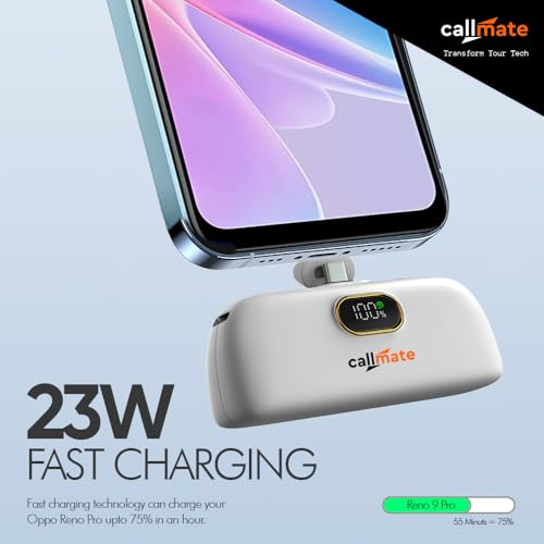 Image of CALLMATE Powernugget 5000mAh 23W Fast Charging Type C Power Bank with 23W Type C PD Input & Output, Compatible with Samsung Type C Phones, Tablets (Type-C, Li-Ion, White)