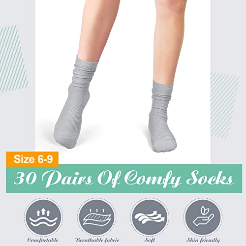 Jadive 30 Pairs Womens Socks Solid Color Crew Socks Lightweight Cute Socks Girls Socks Women's Athletic Socks (Black, White, Gray) #TOP3