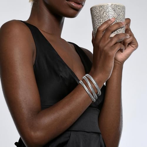 Gold Bangle multi-layer Bracelets for Women Stretchy Stainless steel Link Chain Flexible Wide Wristband Bracelets3