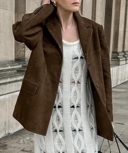 RICHTRUE Old Money Aesthetic Winter Suede Jacket Y2k Outerwear Brown Faux Leather Jacket Women Fall Fashion 2025 Trendy2