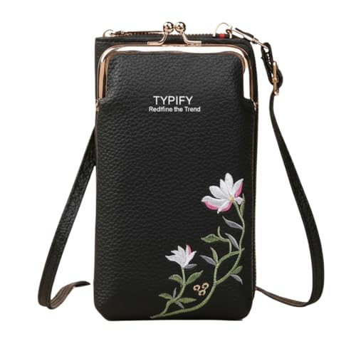 Image of TYPIFYWomen's Mobile Sling Bag with Wallet | PU Leather Crossbody Pouch with Floral Embroidery | Lightweight Shoulder Purse for Girls & Ladies | Gift for Her
