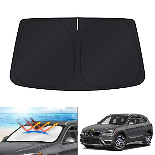 Image of KUST Windshield Sun Shade for 2016 2017 2018 2019 2020 2021 2022 BMW X1 F48 Accessories Custom Fit Sunshade Foldable Window Sun Visor Protector Blocks UV Rays Keep Your Car Cooler