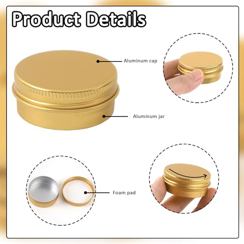 30 Pcs 0.5 oz Aluminum Tin Cans Metal Round Tins Salve Tins Empty Lip Balm Containers with Lids Gold3