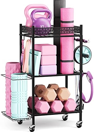 VOPEAK Yoga Mat Storage Rack, Home Gym Storage Rack Yoga Mat Holder, Workout Storage for Yoga Mat, Foam Roller, Gym Organizer Gym Equipment Storage for Home Exercise and Fitness Gear (Metal)