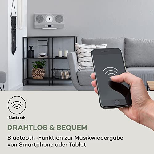 auna Silver Star Swing Vertikal Kompaktanlage - Internet Stereoanlage, DAB+ Radio mit FM-Tuner, CD-Spieler, Bluetooth, MP3, USB-Anschluss, AUX, inkl. Fernbedienung, Silber – Bild 5
