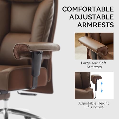 Image of Efomao Ergonomic Office Chair 450LBS with Foot Rest, High Back PU Leather Executive Office Chair with Adjustable Armrests, Lumbar Support for Home or Work, Computer Chair, Brown