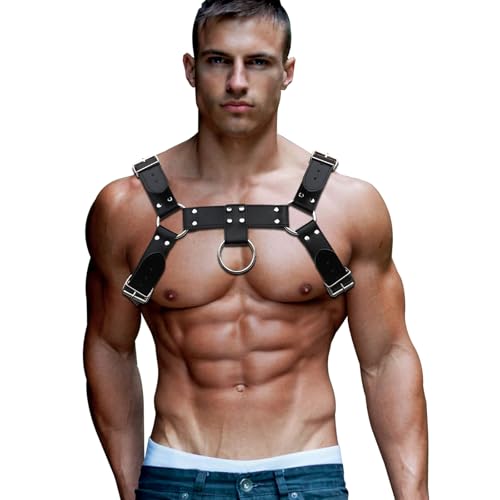 Punk PU Mens Harness Leather Suspenders Belt Adjustable Shoulder Strap Black