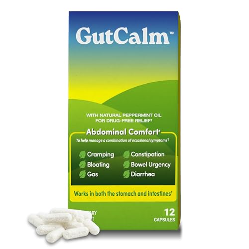GutCalm - IBS Relief - Peppermint Oil Capsules - Bloating Gas Constipation and Digestive Comfort Supplement - 12/ct