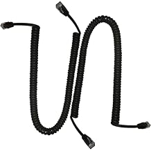 2-Pack Heavy Duty 6P6C Anti-Tangle Telephone Cord, 1.3 ft Coiled RJ12 Male to Male Cable for Landline Phones, 26AWG 6-Conductor with Gold-Plated Contacts, Matte Finish Black