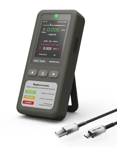 AEGTEST HOUND-1011 tragbarer Radon-Detektor für Zuhause leicht hochpräziser Sensor 45 Tage Überwachung einfach zu bedienen Kurz- und Langzeitmessung in pCi/L oder Bq/m für Keller Grau
