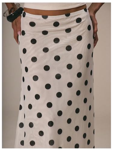 SOLY HUX Women's Polka Dots Midi Skirt Low Rise Summer Casual Going Out Skirts4