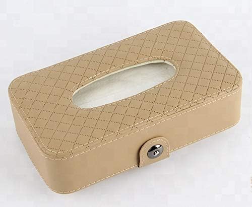 Image of Automaze PU Leather Car Armrest Headrest Back Seat Tissue Napkin Box Holder, Interior Car Accessories (Beige)