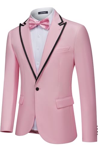 MAGE MALE Mens Blazer Slim Fit Suit Jacket Peak Lapel Tuxedo Lightweight One Button Sport Coat with Bow Tie