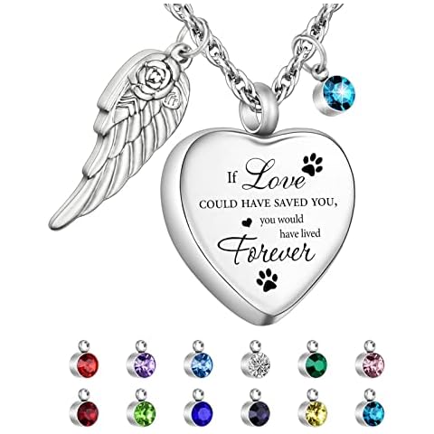 XIUDA Urn Necklace for Dog Ashes Birthstone Cremation Jewelry for Cat If Love Could Have Saved You, You Would Have Lived Forever, Stainless Steel, stainless steel Cover