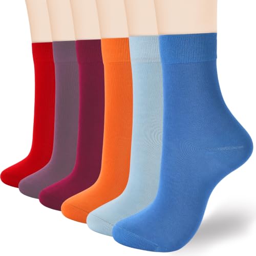 Image of ATBITER Women's Thin Cotton Crew Socks - Soft Above Ankle Bootie Casual Dress Socks 6-Pairs