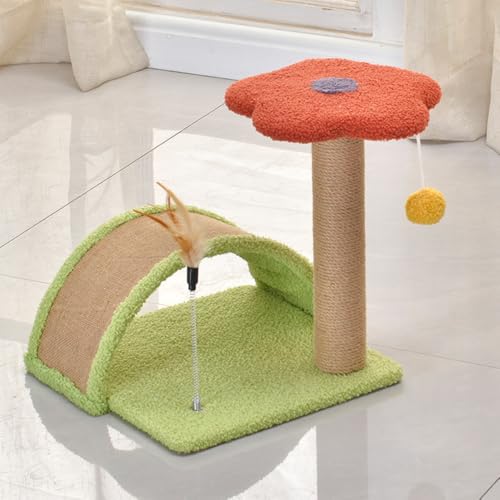 DRYYHEML(小さな店)ミニタワー|小型固定式爪研ぎ器|天然麻猫玩具|省スペースの猫遊び場|簡単で堅牢な猫賞品プラットフォーム (レッド)