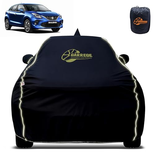 Image of Reflector Waterproof Car Cover for Maruti Baleno Old with Mirror & Antenna Pocket | All Weather Protection | Washable Fabric | Black Color