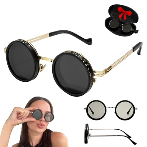 Adjustable Tint Polarized Round Sunglasses for Men, 1-9 Gears ND Filter Durable Black Lens Eyewear with Built-in UV Protection, Perfect for Beach, Fishing, Cycling and Outdoor Activities