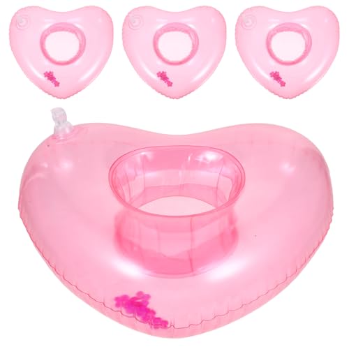FIXOSHEE 4 Portavasos Inflables Forma de Corazón Rosa Portavasos Flotante de PVC Duradero Soporte Estable para Bebidas Piscina y Playa Accesorio Adecuado para Fiestas de Verano