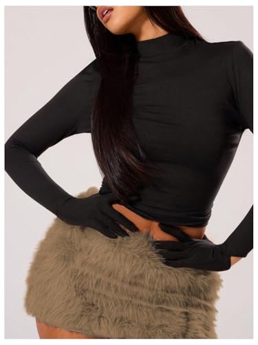MakeMeChic Women's Brown Mini Skirts Fall Fuzzy Fur Bodycon Skirt Y2K Concert Outfits Cowboy Chic4