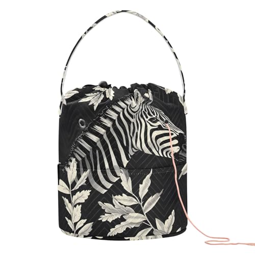 Yarn Storage Bag Small Crochet Bag Knitting Bag Organizer Zebra and Plants Yarn Bags for Crocheting Basket