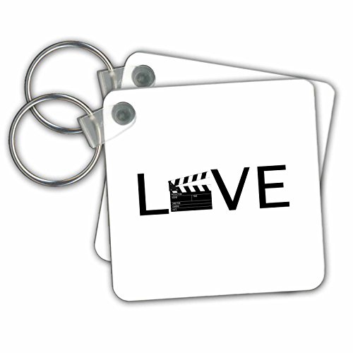 3dRose Love with Movie Clapper for O Filming Buff Film Making Black Text Key Chains, Set of 2 (kc_180481_1)